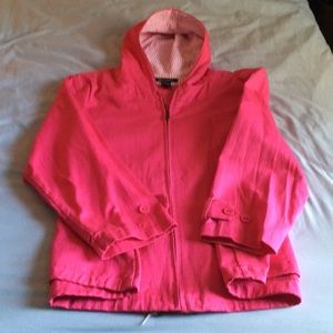 Pink zip-up denim jacket